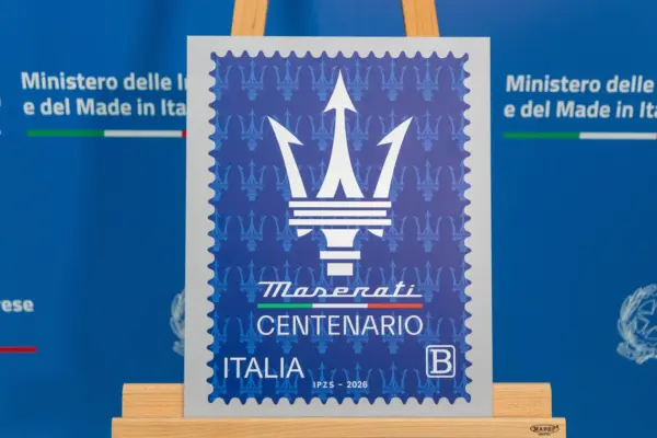 Maserati, special stamp for the 100th anniversary of the Trident