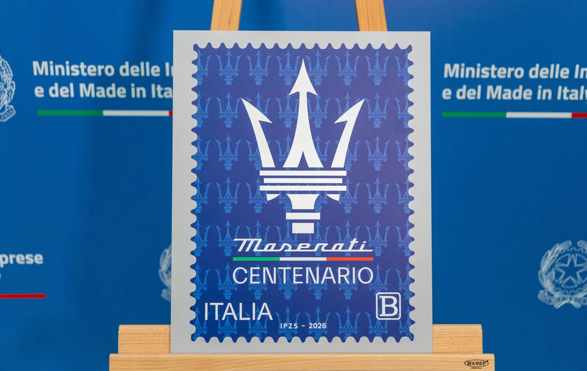 Maserati, special stamp for the 100th anniversary of the Trident