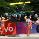 The new Aston Martin breaks down immediately: Stroll's left rear suspension gives way