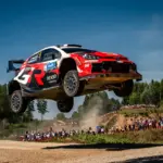 Sami Pajari celebrates his first WRC victory at the Rally Estonia