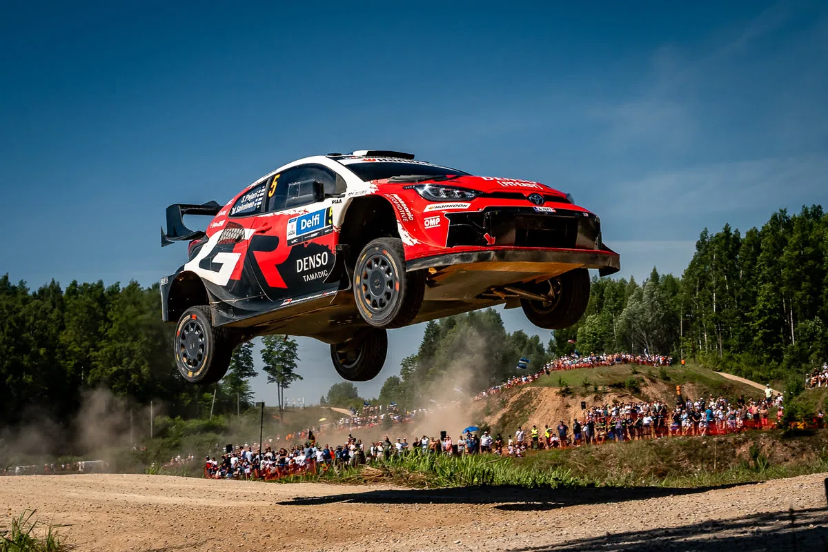 Sami Pajari celebrates his first WRC victory at the Rally Estonia