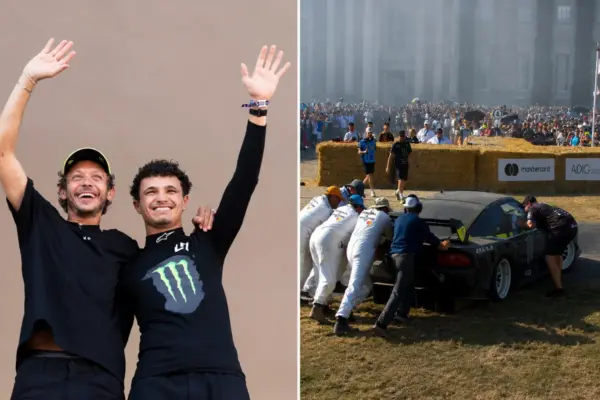 He has burnout and... gets stuck: laughter and embarrassment for Lando Norris with Valentino at Goodwood – VIDEO