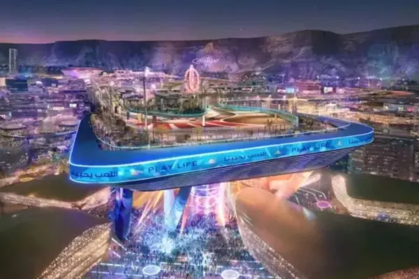F1 launched uphill on… a 20-story building: the works for the crazy turn-1 of Qiddiya