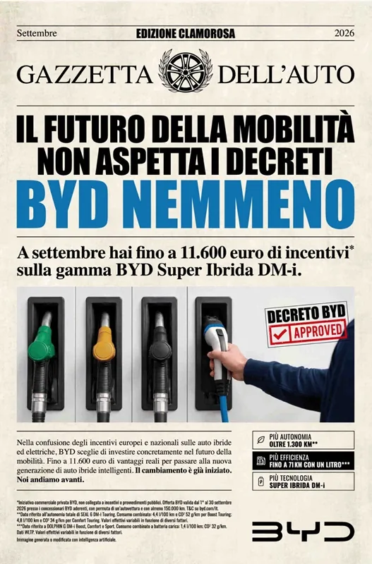 Incentives, here is “the Gazzetta decree”, new provocation BYD