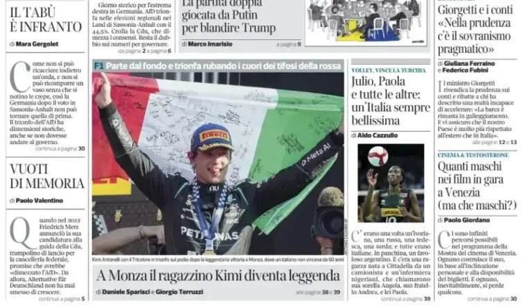Antonelli enchants Italy: the front pages are all about him