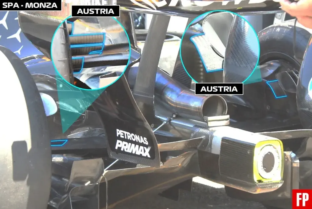 Ferrari with the modified FTM, McLaren with the inverted wing
