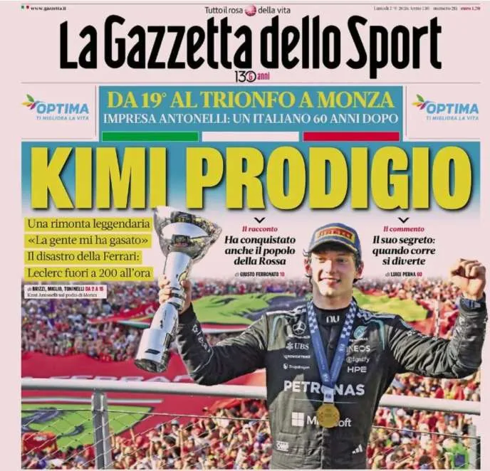 Antonelli enchants Italy: the front pages are all about him