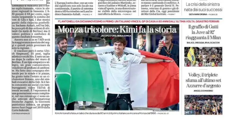 Antonelli enchants Italy: the front pages are all about him